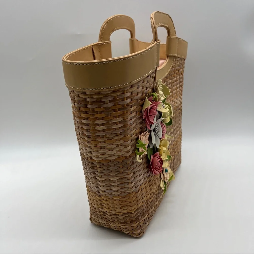 LOFT Woven Tote with Multicolor Floral Appliqués